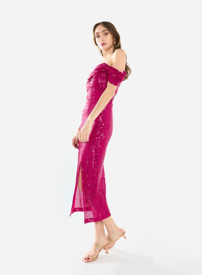House of Moda Women Draped Sequin Midi Dress - Image 3